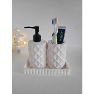 3 Parça Beton Kristal Desen Sıvı Sabunluk Set