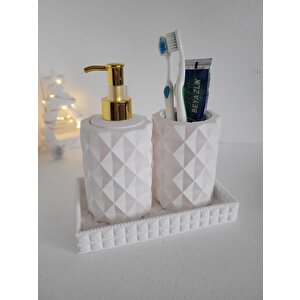 3 Parça Beton Kristal Desen Sıvı Sabunluk Set