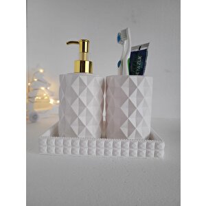 3 Parça Beton Kristal Desen Sıvı Sabunluk Set