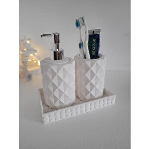 3 Parça Beton Kristal Desen Sıvı Sabunluk Set