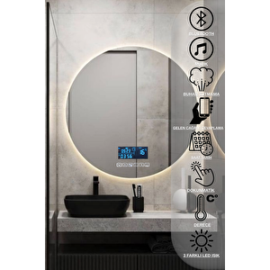 Avend Dokunmatik Akıllı Ayna Bluetooth'lu Buhar Tutmayan Banyo Aynası Hd 3 Renk Ledli Dekoratif  Ofis Duvar Lavabo Aynası 70cm