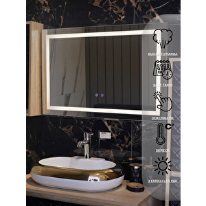 Avend Dokunmatik Akıllı Ayna Buhar Tutmayan Hd 3 Renk Ledli Ekranlı Banyo Aynası Dekoratif  Ofis Duvar Lavabo Aynası 50x70 cm