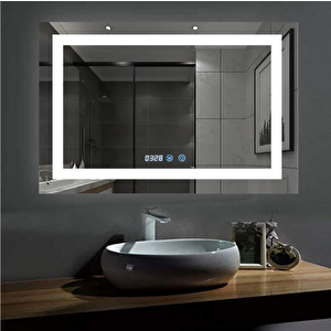 Dokunmatik Akıllı Ayna Buhar Tutmayan Hd 3 Renk Ledli Banyo Aynası Dekoratif  Ofis Duvar Lavabo Aynası 50x70 cm
