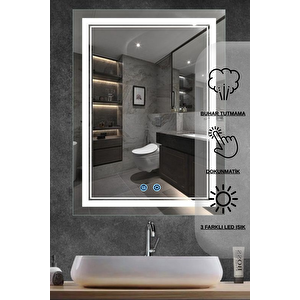 Avend Dokunmatik Akıllı Ayna Buhar Tutmayan Hd 3 Renk Ledli Ekranlı Banyo Aynası Dekoratif  Ofis Duvar Lavabo Aynası 80x60 cm