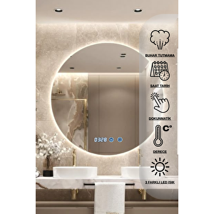 Dokunmatik Akıllı Ayna Buhar Tutmayan Banyo Aynası Hd 3 Renk Ledli Dekoratif  Ofis Duvar Lavabo Aynası 75cm 75 cm