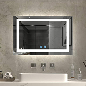 Avend Dokunmatik Akıllı Ayna Buhar Tutmayan Hd 3 Renk Ledli Ekranlı Banyo Aynası Dekoratif Ayna 90x60 Cm