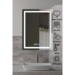 Avend Dokunmatik Akıllı Ayna Hd 3 Renk Ledli Buhar Tutmayan Banyo Aynası Dekoratif  Ofis Duvar Lavabo Aynası 90x60 cm