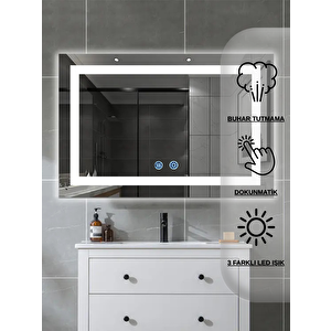 Avend Dokunmatik Akıllı Ayna Buhar Tutmayan Hd 3 Renk Ledli Banyo Aynası Dekoratif  Ofis Duvar Lavabo Aynası 60x80