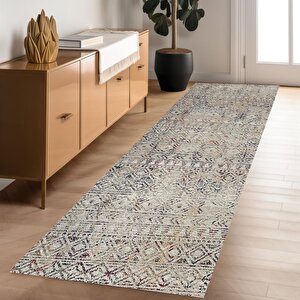 Modern Kesme Yolluk Oda - Salon - Mutfak Dijital Baskı Kaymaz Taban Yıkanabilir Bej Renkli Sonsuz Desen Halı 120x160 cm
