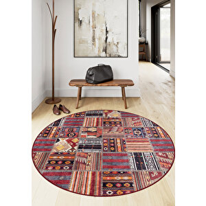 Pamuk Kaymaz Taban Yıkanılabilir Yuvarlak Renkli Salon Halısı Mutfak Halısı Yk133 140x140 cm