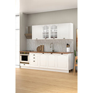 270 Cm Greena White Tezgahlı %100 Mdf Hazır Mutfak Dolabı