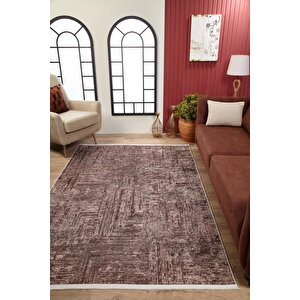 Kahverengi Salon&yolluk Dijital Baskılı Makinede Yıkanabilir Kaymaz Taban Saçaklı Halı Ha364 80x300 cm