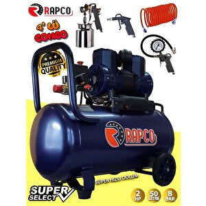 Rapco 50 Litre Yağsız Süper Hızlı Dolum Sessiz Hava Kompresörü 4 Lü Kombo Set