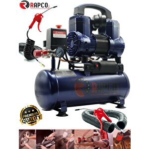 Rapco 8 Litre Yağsız Süper Hızlı Dolum Sessiz Hava Kompresörü 8 Metre Hortum Tabanca