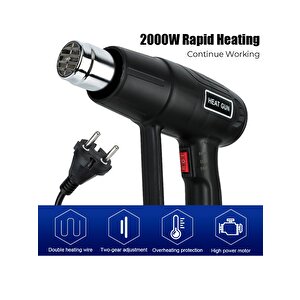 Sıcak Hava Tabancası 2000 Watt Çift Kademeli Termik Koruma Sıcak Hava Makinesi