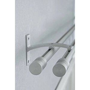 Kornişli Metal Rustik Mat Gri 20mm Çift Raylı Perde Askısı, Rustik Borusu, Metal Korniş 180 cm