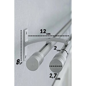 Kornişli Metal Rustik Mat Gri 20mm Çift Raylı Perde Askısı, Rustik Borusu, Metal Korniş