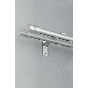 Kornişli Metal Rustik Mat Gri 20mm Çift Raylı Perde Askısı, Rustik Borusu, Metal Korniş 120 cm