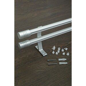 Kornişli Metal Rustik Mat Gri 20mm Çift Raylı Perde Askısı, Rustik Borusu, Metal Korniş 100 cm