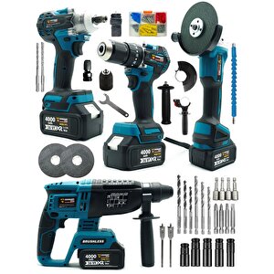4 Akülü 4'lü Set Delici Kırıcı Hilti -125mm Taşlama-somun Sökme 13mm Darbeli Matkap