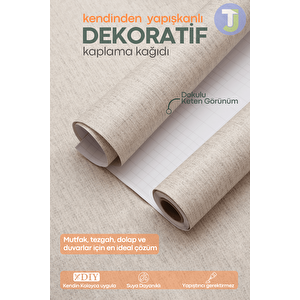 Kendinden Yapışkanlı Dokulu Keten Görünümlü Mutfak Salon Duvar Dolap Masa Kaplama 60x300cm Bej