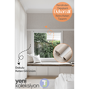 Kendinden Yapışkanlı Dokulu Keten Görünümlü Mutfak Salon Duvar Dolap Masa Kaplama 60x300cm Bej