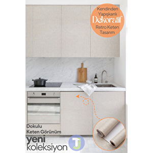 Kendinden Yapışkanlı Dokulu Keten Görünümlü Mutfak Salon Duvar Dolap Masa Kaplama 60x300cm Bej