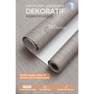 Kendinden Yapışkanlı Dokulu Keten Görünümlü Mutfak Salon Duvar Dolap Masa Kaplama 60x100cm Vizon