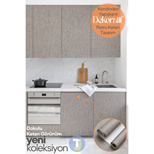 Kendinden Yapışkanlı Dokulu Keten Görünümlü Mutfak Salon Duvar Dolap Masa Kaplama 60x100cm Vizon
