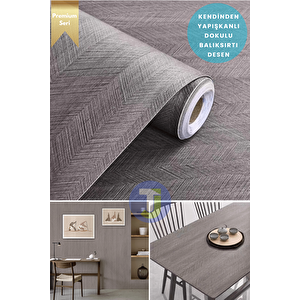 Kendinden Yapışkanlı Dokulu Balıksırtı Desen Premium Mutfak Duvar Dolap Kaplama 60cmx300cm Vizon