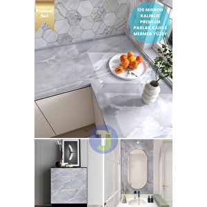 Kendinden Yapışkanlı Mermer Desen Folyo Mutfak Banyo Tezgah Duvar Kaplama 60cmx100cm Açık Gri
