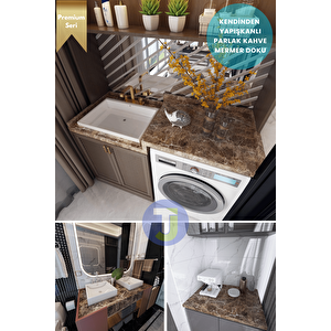 Kendinden Yapışkanlı Mermer Desen Folyo Mutfak Banyo Tezgah Duvar Kaplama 60cmx100cm Kahverengi
