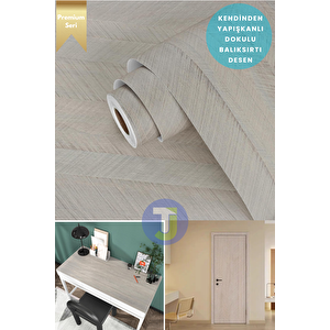 Kendinden Yapışkanlı Dokulu Balıksırtı Desen Premium Mutfak Duvar Dolap Kaplama 60cmx100cm Bej