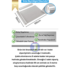 Technojet Kendinden Yapışkanlı Metalik Folyo Mutfak Banyo Tezgah Duvar Dolap Masa Kaplama 60cmx100cm