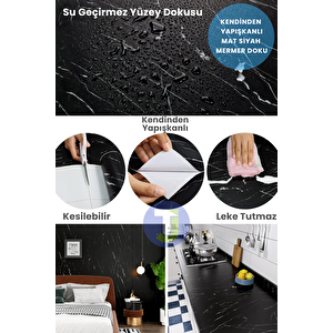 Kendinden Yapışkanlı Mat Mermer Desen Folyo Mutfak Banyo Tezgah Duvar Kaplama 60cmx500cm Siyah Siyah