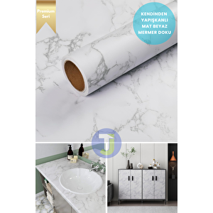 Kendinden Yapışkanlı Mat Mermer Desen Folyo Mutfak Banyo Tezgah Duvar Kaplama 60cmx500cm Beyaz Açık Beyaz