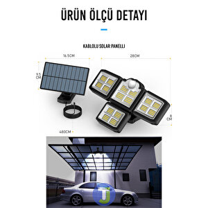 Technojet  Güneş Enerjili Kumandalı Hareket Sensörlü Solar Bahçe Aydınlatma Ve Sokak Lambası 198 Led
