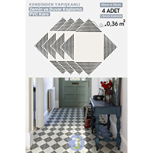 30cm×30cm(4'lü Paket) Kendinden Yapışkanlı Modern Tasarım Mutfak Banyo Zemin Duvar Kaplama