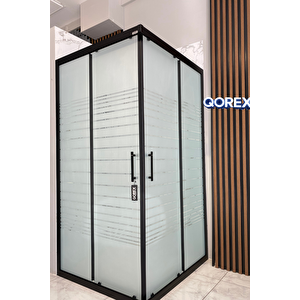 Ustaduş - Qorex Marka - Si̇yah - 6 Mm Temperli Kum Cam Duşakabin H:190 Özel Seri Krom Aksesuar ( 9 ) 80x120 cm