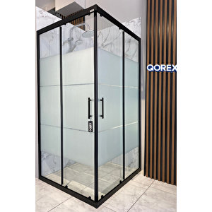 Ustaduş - Qorex Marka - Si̇yah - 6 Mm Temperli Kum Cam Duşakabin H:190 Özel Seri Krom Aksesuar ( 3 ) 80x90 cm