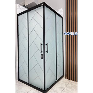Ustaduş - Qorex Marka - Si̇yah - 6 Mm Temperli Kum Cam Duşakabin H:190 Özel Seri Krom Aksesuar ( Sanat ) 100x100 cm