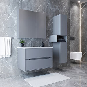 Home Madrid 80 Cm Mdf Banyo Dolabı Seti Ve Boy Dolabı Sis Gri
