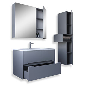 Home Madrid 80 Cm Mdf Banyo Dolabı Seti Ve Boy Dolabı Sis Gri