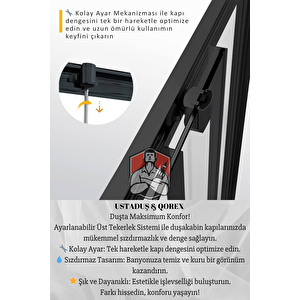 Ustaduş - Qorex Marka - Si̇yah - 6 Mm Temperli Kum Cam Duşakabin H:190 Özel Seri Krom Aksesuar ( 3 )