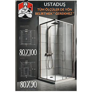 Ustaduş - Qorex Marka - Si̇yah - 6 Mm Temperli Kum Cam Duşakabin H:190 Özel Seri Krom Aksesuar ( 9 )