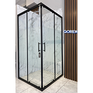 Ustaduş - Qorex Marka - Si̇yah - 6 Mm Temperli Kum Cam Duşakabin H:190 Özel Seri Krom Aksesuar ( 2 ) 70x100 cm