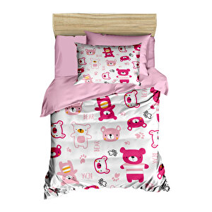 Dijital Baskılı 3d Pamuklu Yenidoğan Bebek Nevresim Takımı Bear Toy Pink