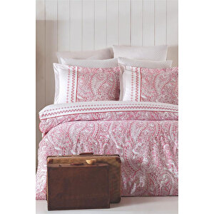 Çift Kişilik Nevresim Takımı Pamuklu Vintage Pembe Paisley
