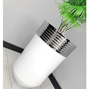 Elegant Dekoratif Krom Darbuka Parlak Beyaz Saksı 70cm