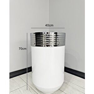 Elegant Dekoratif Krom Darbuka Parlak Beyaz Saksı 70cm